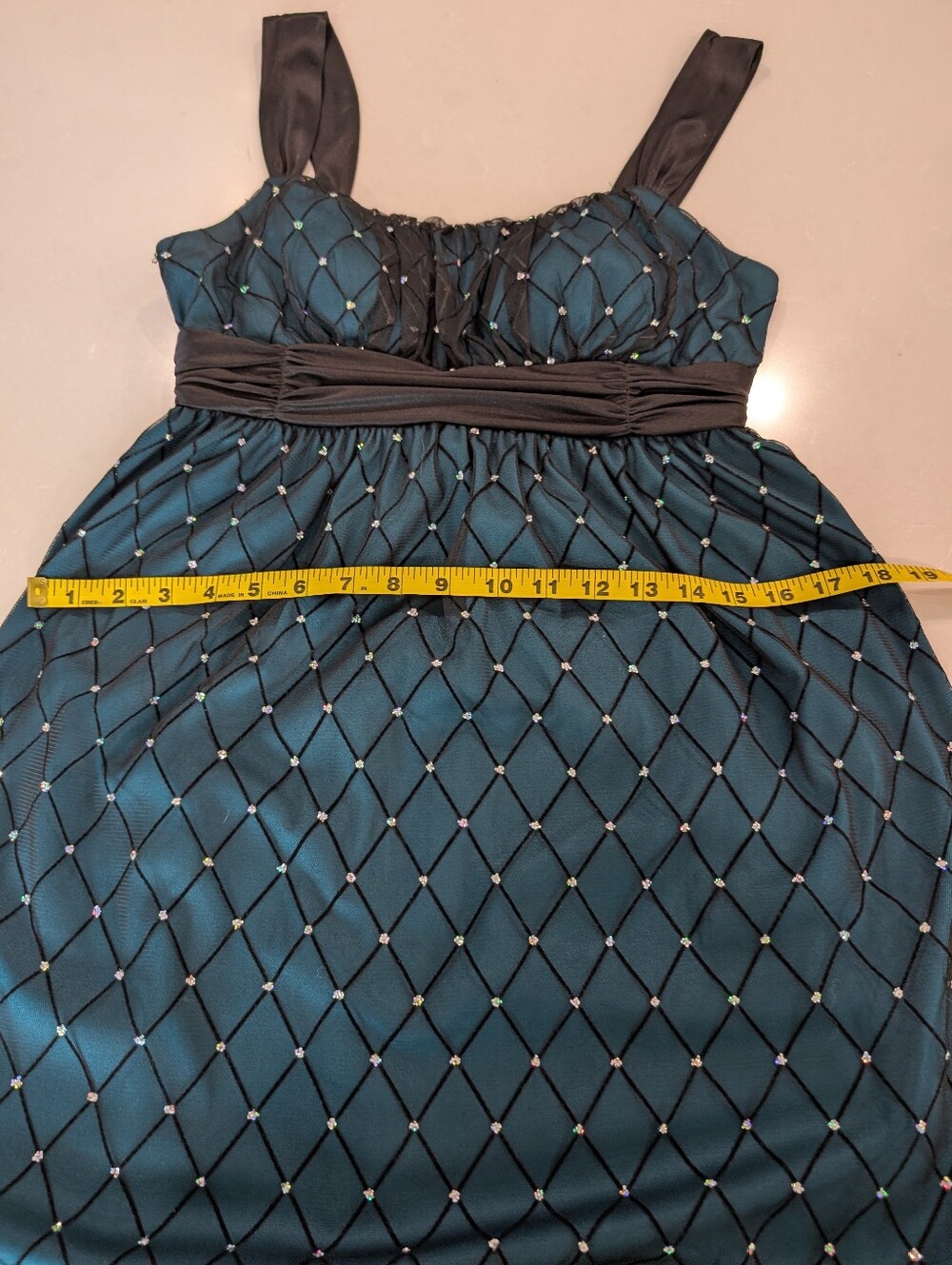 Iz Byer California Vintage Juniors Teal & Black with Silver Sequin A-Line Dress - Picture 8 of 11